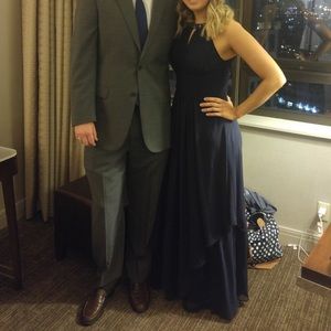 Navy blue maxi gown with beaded detail